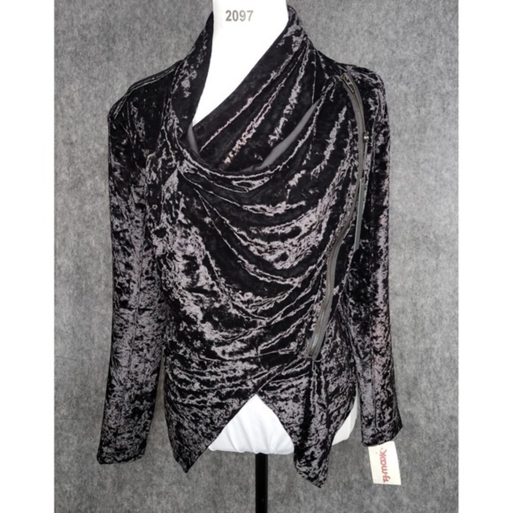 Victorian Gothic Crushed Velvet‎ Drape Jacket Asymmetric Witchy Indie Black XS